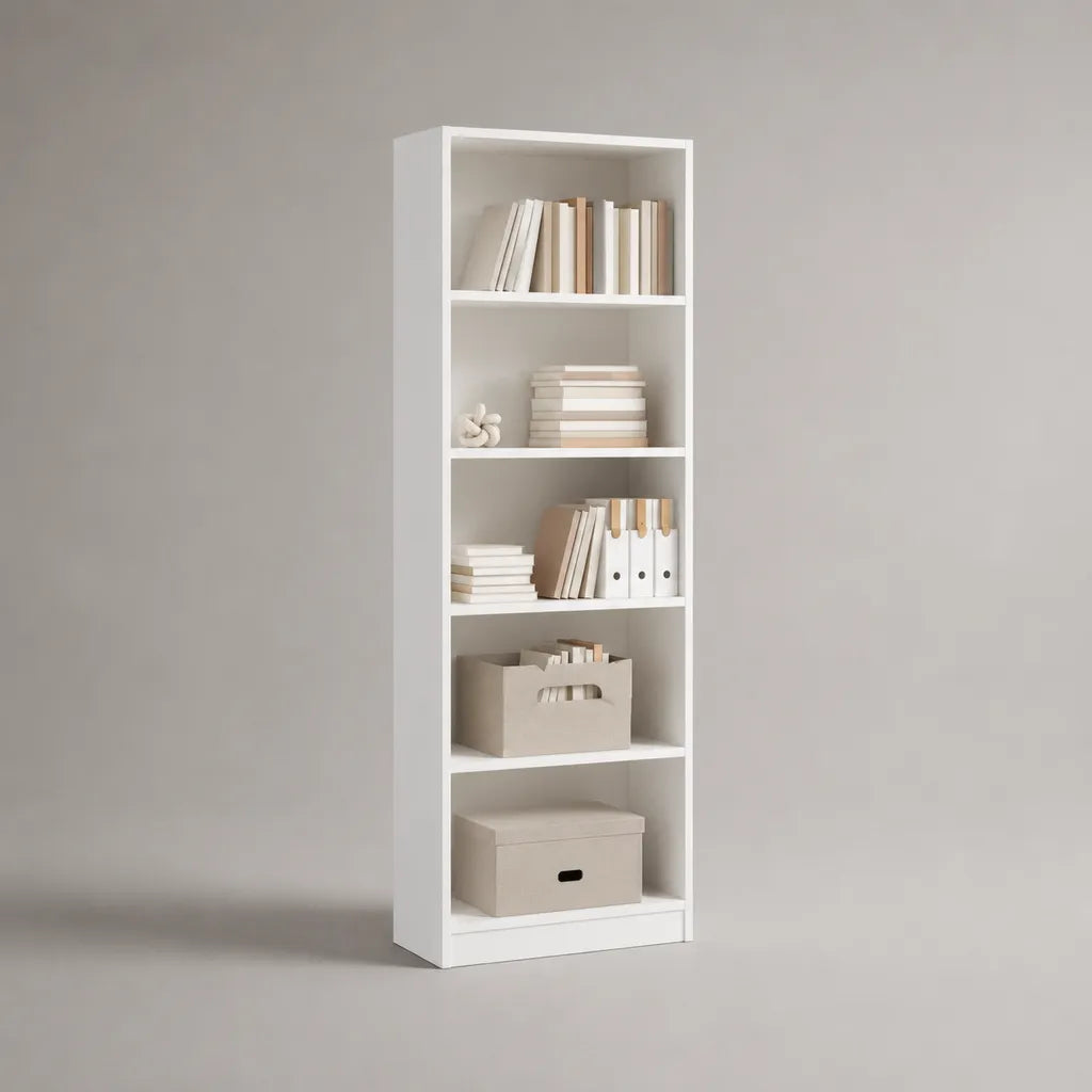 Bücherregal Standregal aus melaminbeschichteter Spanplatte, 5 offene Fächer, Weiß, 60 × 24 × 180 cm