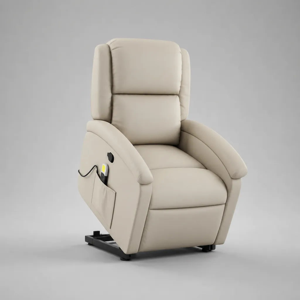 Elektrischer Fernsehsessel mit Aufstehhilfe, PU-Kunstleder, Hochlehner, Beige, 76 × 92 × 105 cm