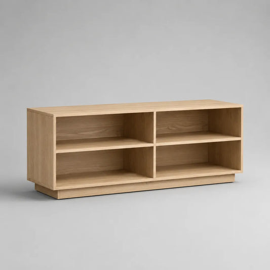 Schuhschrank mit 4 offenen Fächern aus melaminbeschichteter Spanplatte, Eiche, 120 × 35 × 60 cm