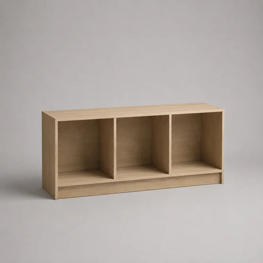 TV-Lowboard aus melaminbeschichteter Spanplatte mit 3 offenen Fächern, Eiche hell, 120 × 40 × 55 cm