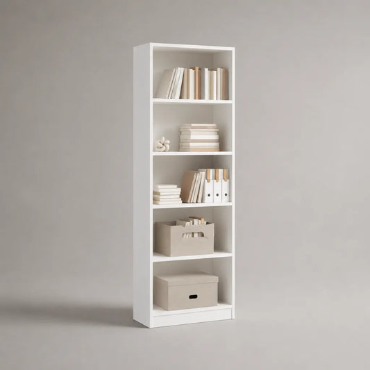 Bücherregal Standregal aus melaminbeschichteter Spanplatte, 5 offene Fächer, Weiß, 60 × 24 × 180 cm