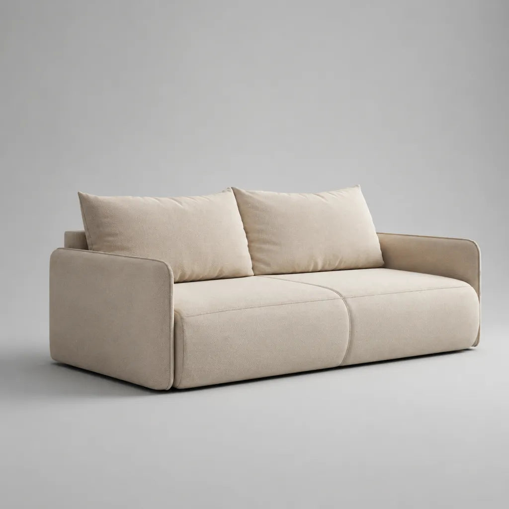 2-Sitzer-Sofa mit 2 losen Rückenkissen, Polyester-Chenille, Creme, 200 × 100 × 85 cm