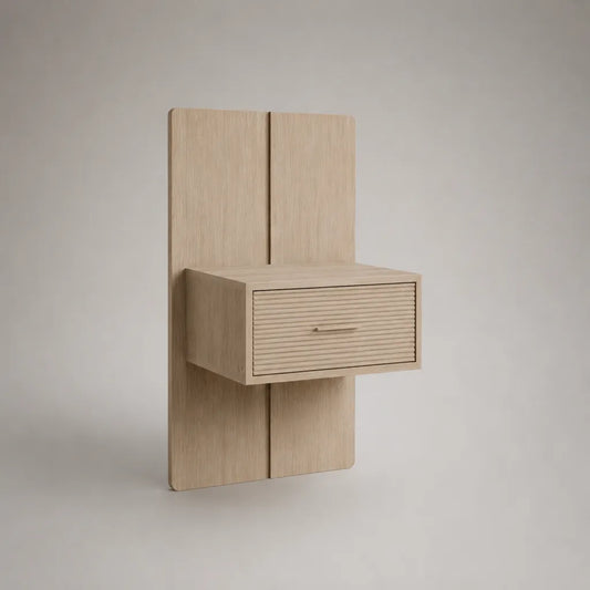 Wandhängender Nachttisch mit Schublade aus MDF mit Eichenfurnier, Natur, 40 × 30 × 80 cm