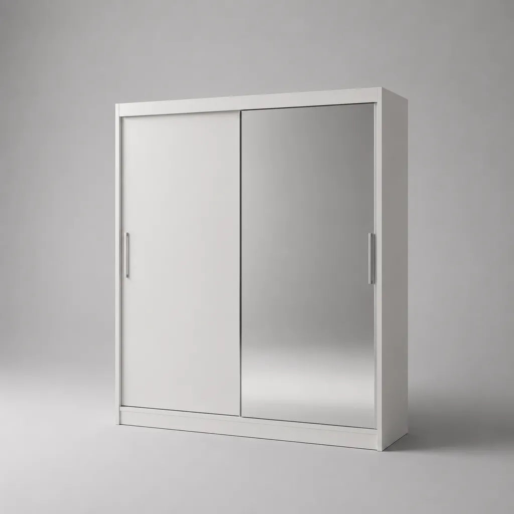 2-türiger Schwebetürenschrank aus Spanplatte mit Spiegel, Weiß/Silber, 120 × 60 × 180 cm