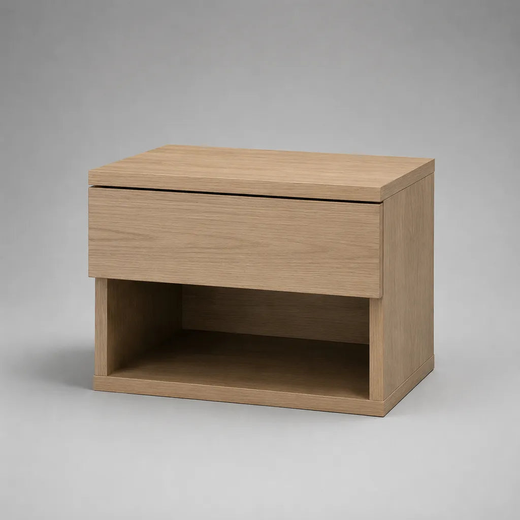 Rechteckiger Nachttisch mit Schublade und offenem Fach, MDF mit Eichenfurnier, Natur, 50 × 40 × 50 cm