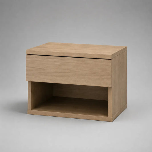 Rechteckiger Nachttisch mit Schublade und offenem Fach, MDF mit Eichenfurnier, Natur, 50 × 40 × 50 cm