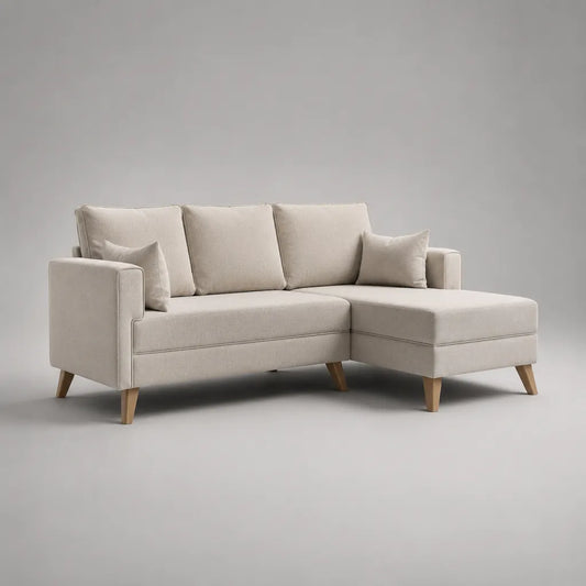3-Sitzer-Ecksofa mit Recamiere rechts, Polyester-Chenille, Beige, 215 × 145 × 88 cm