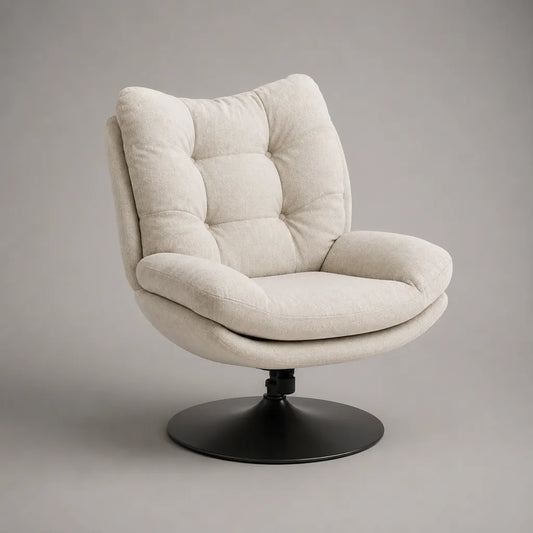 Drehsessel Loungesessel mit Armlehnen aus Polyester-Teddyfleece und rundem Stahlfuß, Creme/Schwarz, 88 × 82 × 96 cm