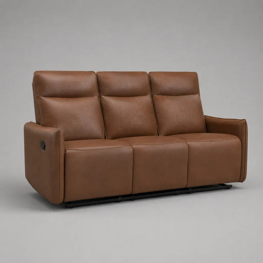 Elektrisches 3-Sitzer-Relaxsofa aus PU-Kunstleder mit Liegefunktion, Cognacbraun, 198 × 95 × 105 cm