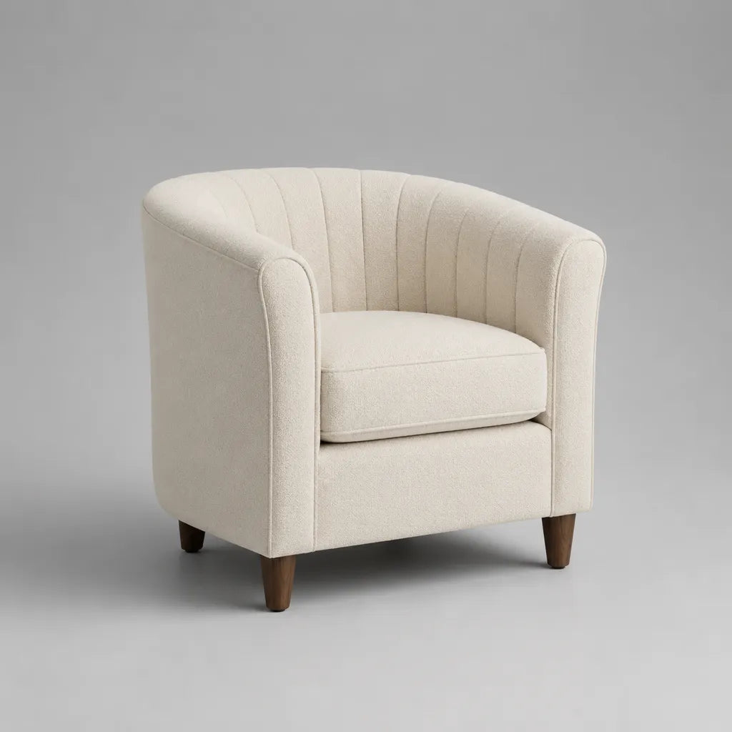 Cocktailsessel mit Bouclé-Bezug, Cremeweiß und Dunkelbraun, 78 × 76 × 78 cm